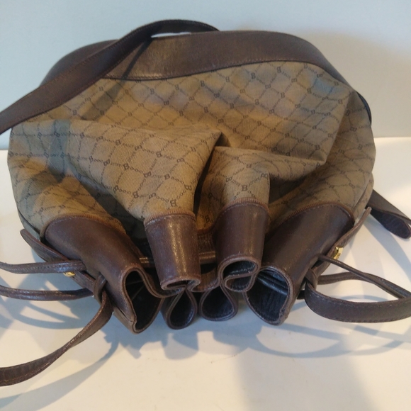 Bally Monogram Logo Bucket Bag Taupe Leather Drawstring Handbag Purse  Designer - Picture 6 of 14